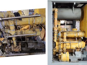 Before-and-after view of the interior of an oil temperature control unit following cleaning and refurbishment